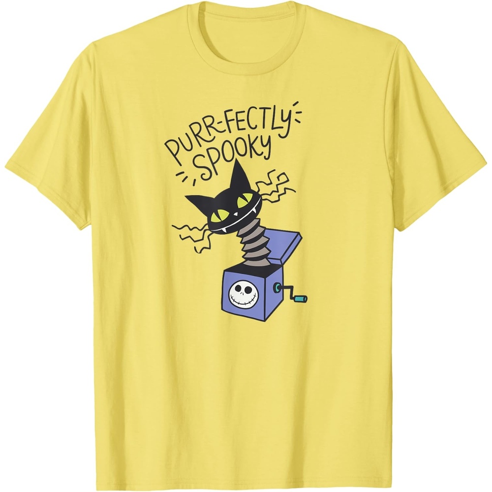 image:imageAmazon Essentials Mens Nightmare Before Christmas Purrfectly Spooky Cat in the Box TShirt White Graphic Print SmallLemon Yellow