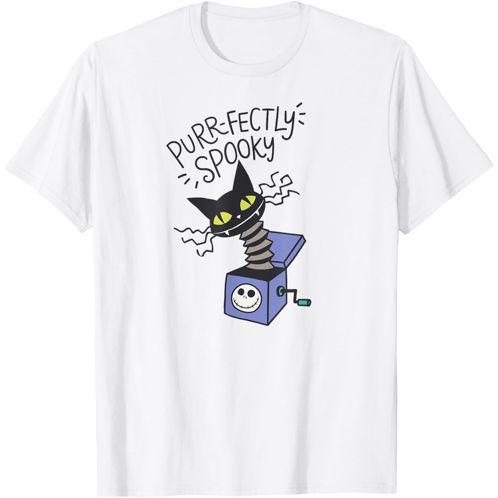 image:imageAmazon Essentials Mens Nightmare Before Christmas Purrfectly Spooky Cat in the Box TShirt White Graphic Print SmallWhite