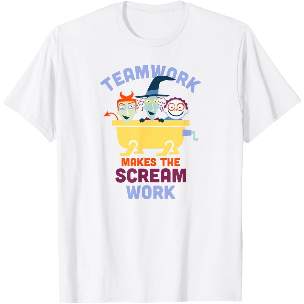 image:imageAmazon Essentials Nightmare Before Christmas Teamwork Makes the Scream Work TShirtWhite