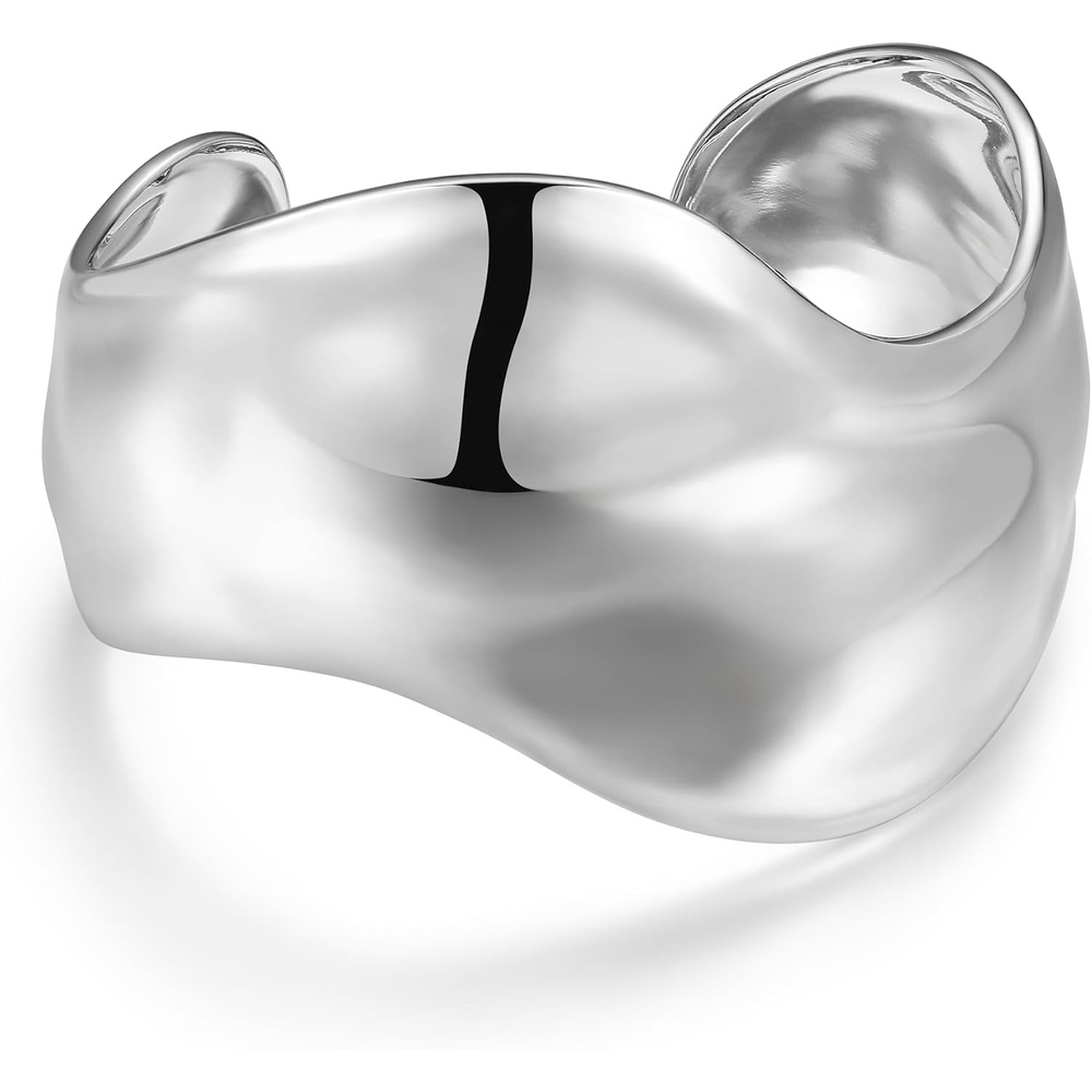 image:imageAmazon Essentials Silver Cuff Bracelet for Women Fine Silver Plated Chunky Bangle Bracelet