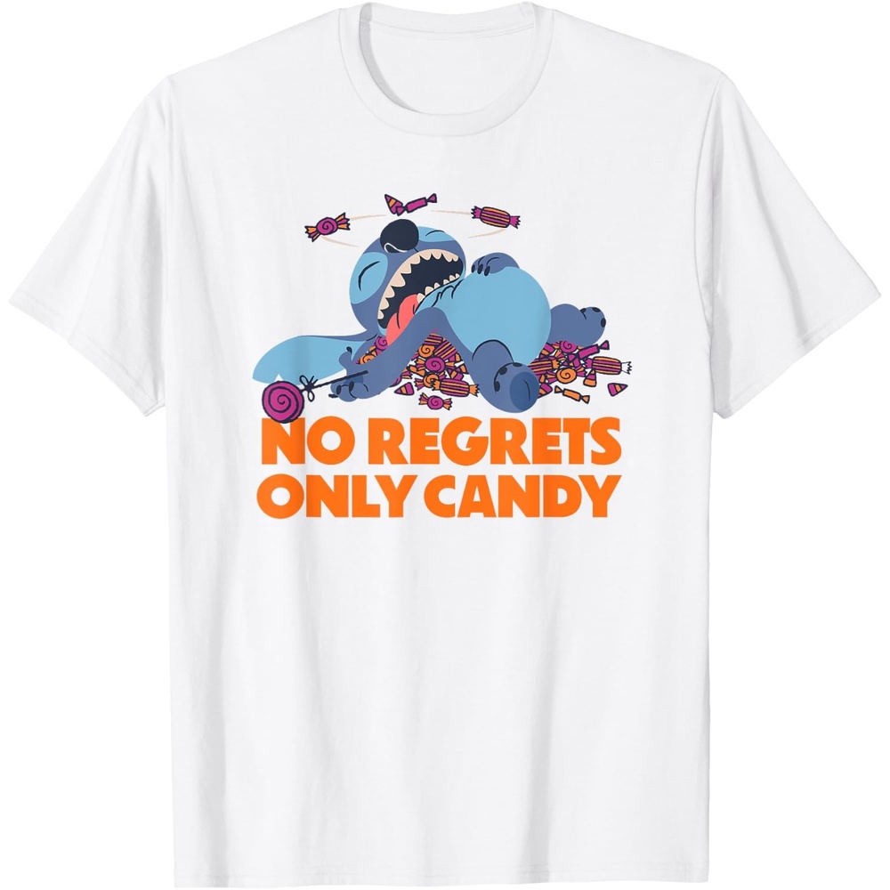 image:imageAmazon Essentials Stitch Halloween No Regrets Only Candy TShirtWhite