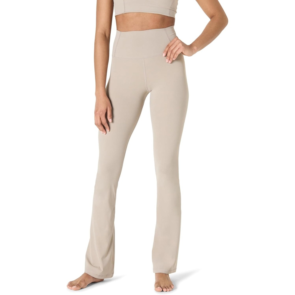 image:imageAmazon Essentials Womens Active FormFlex Buttery Soft Flared Leggings High Waist Bootcut Yoga Pants 315 InseamTaupe