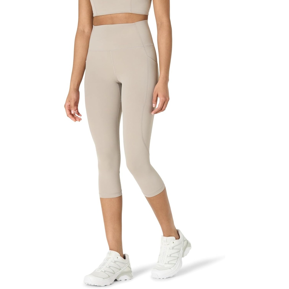 image:imageAmazon Essentials Womens Active FormFlex Buttery Soft High Waist Capri Yoga Workout LeggingsTaupe