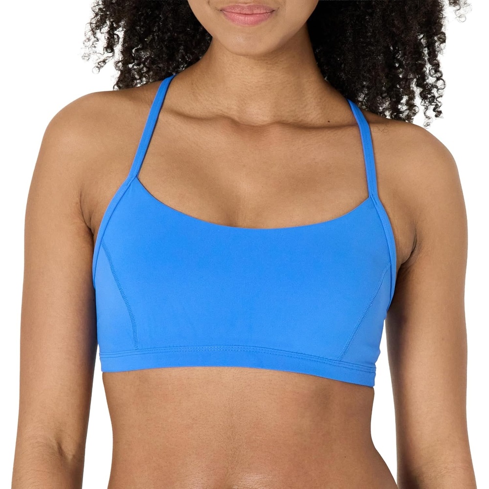 image:imageAmazon Essentials Womens Active FormFlex Buttery Soft Light Support YBack Thin Strap Moisture Wicking Yoga Sports BraBlue