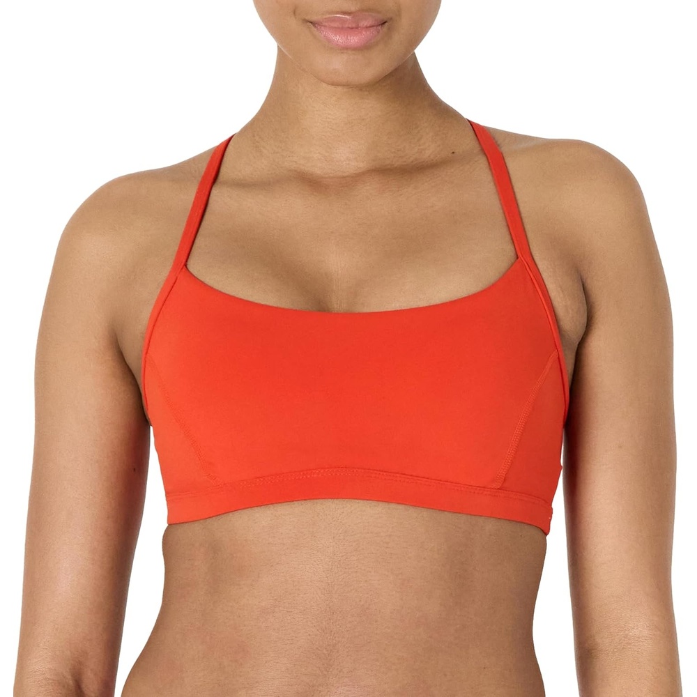 image:imageAmazon Essentials Womens Active FormFlex Buttery Soft Light Support YBack Thin Strap Moisture Wicking Yoga Sports BraBright Red