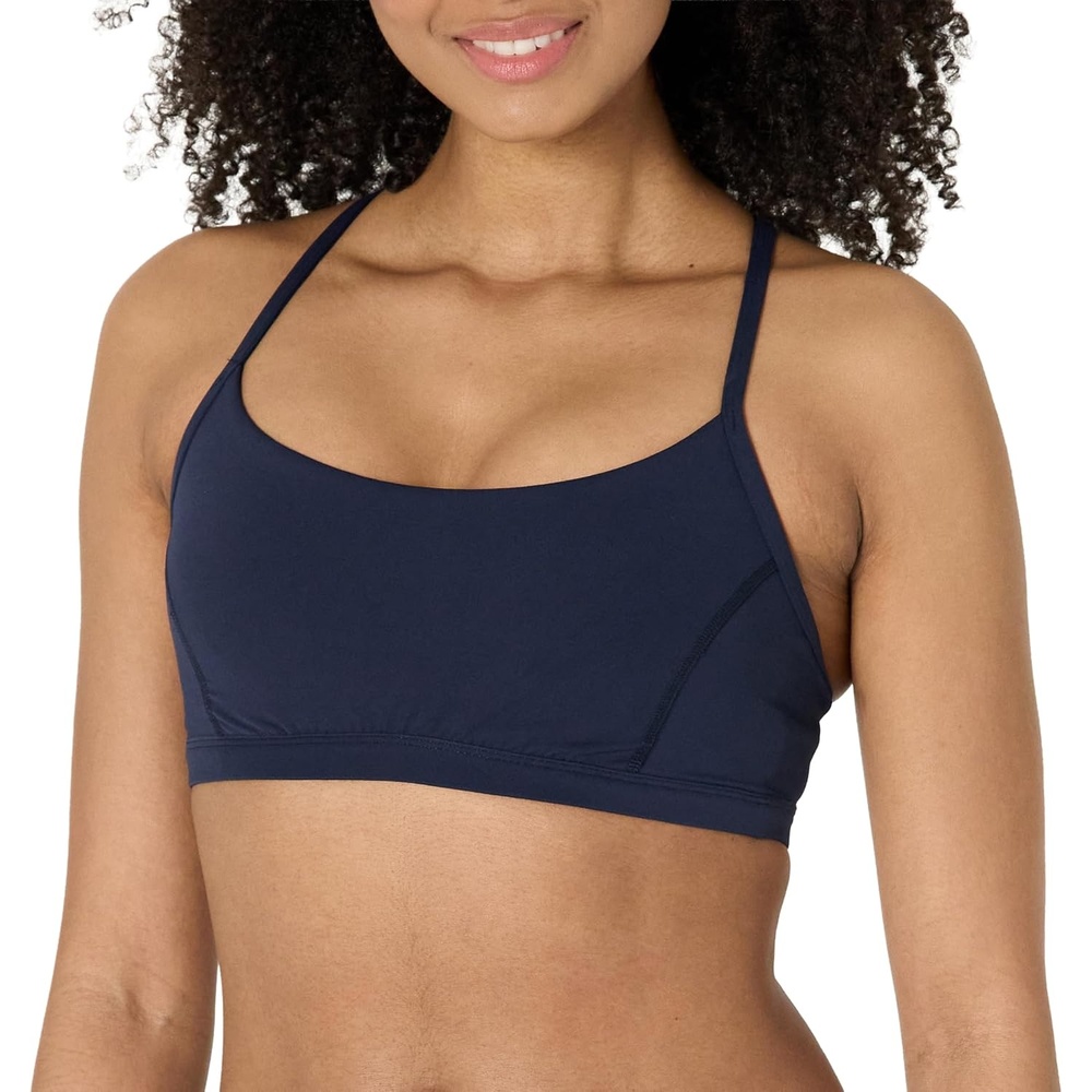 image:imageAmazon Essentials Womens Active FormFlex Buttery Soft Light Support YBack Thin Strap Moisture Wicking Yoga Sports BraNavy