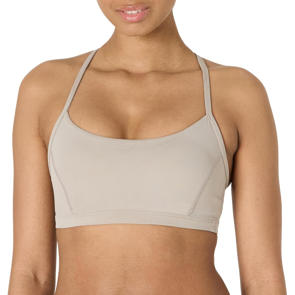 image:imageAmazon Essentials Womens Active FormFlex Buttery Soft Light Support YBack Thin Strap Moisture Wicking Yoga Sports BraTaupe
