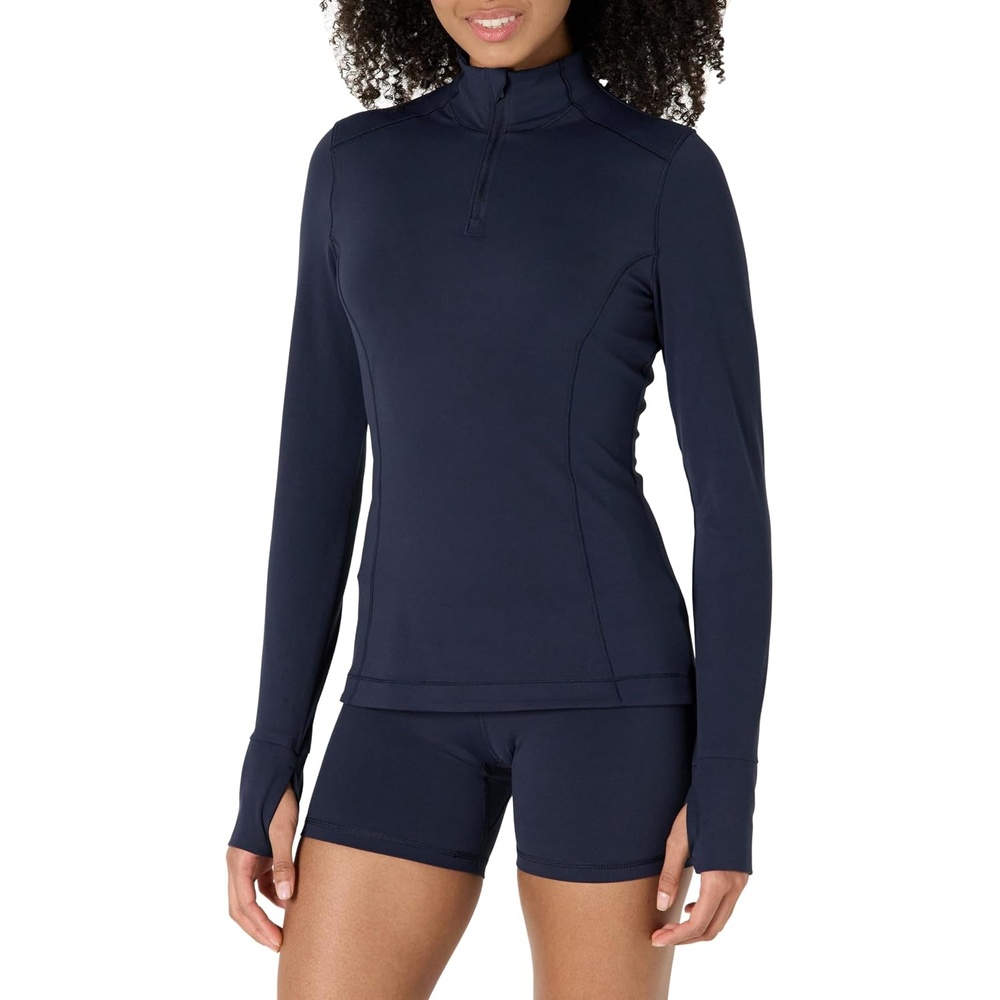 image:imageAmazon Essentials Womens Active FormFlex Buttery Soft Slim Fit Quarter Zip Long Sleeve Pullover Jacket Moisture WickingNavy