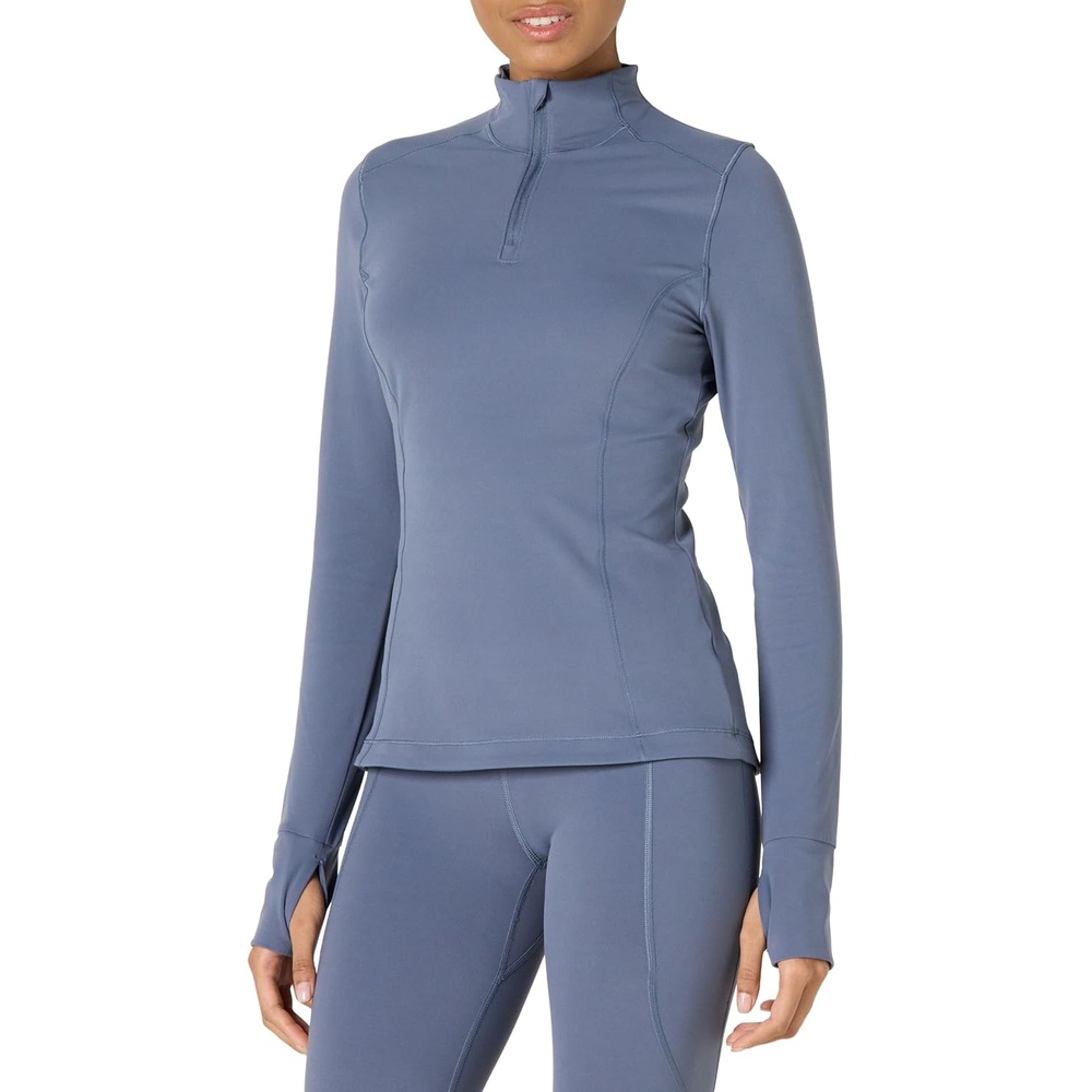 image:imageAmazon Essentials Womens Active FormFlex Buttery Soft Slim Fit Quarter Zip Long Sleeve Pullover Jacket Moisture WickingSlate Grey