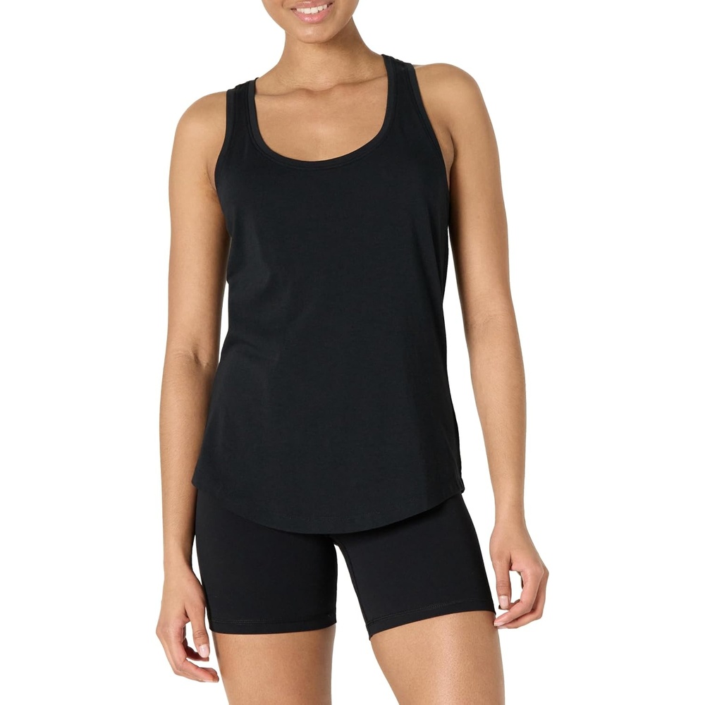 image:imageAmazon Essentials Womens Active Soft Cotton Modal Jersey Knit Scoop Neck Racerback Relaxed Fit Lightweight Yoga Tank TopBlack