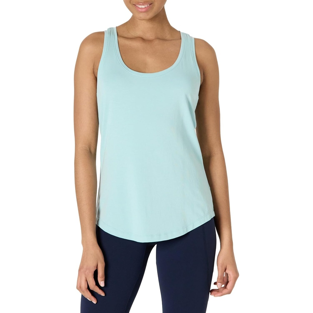 image:imageAmazon Essentials Womens Active Soft Cotton Modal Jersey Knit Scoop Neck Racerback Relaxed Fit Lightweight Yoga Tank TopLight Blue