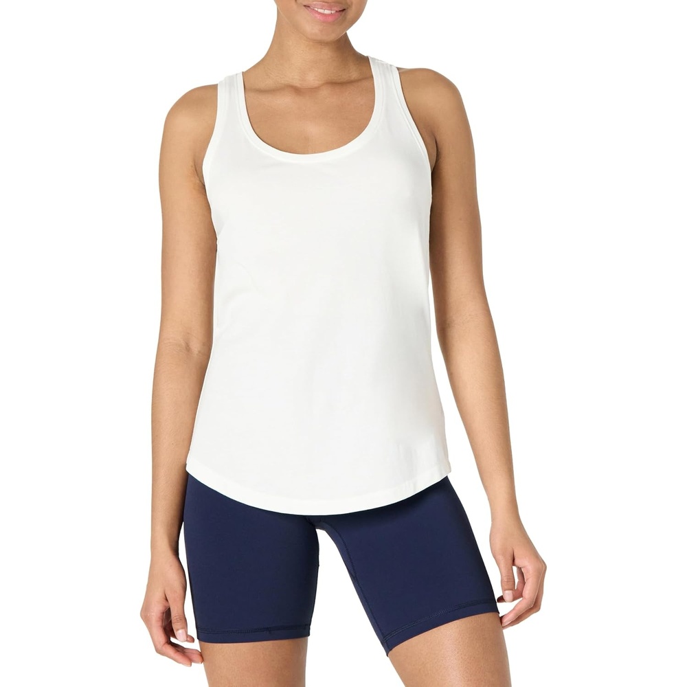 image:imageAmazon Essentials Womens Active Soft Cotton Modal Jersey Knit Scoop Neck Racerback Relaxed Fit Lightweight Yoga Tank TopWhite