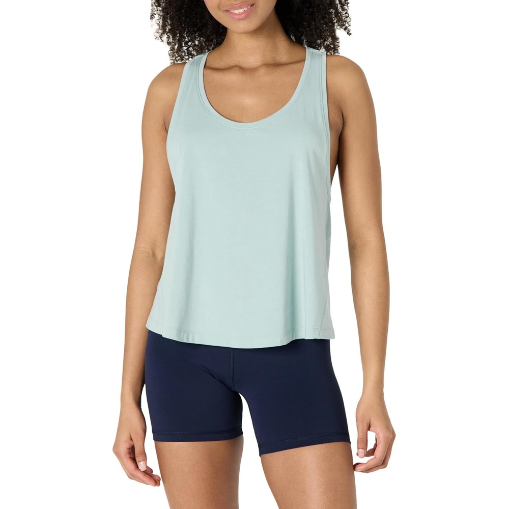 image:imageAmazon Essentials Womens Active Soft Cotton Modal Yoga Workout Racerback Tank Top RelaxedFitLight Blue