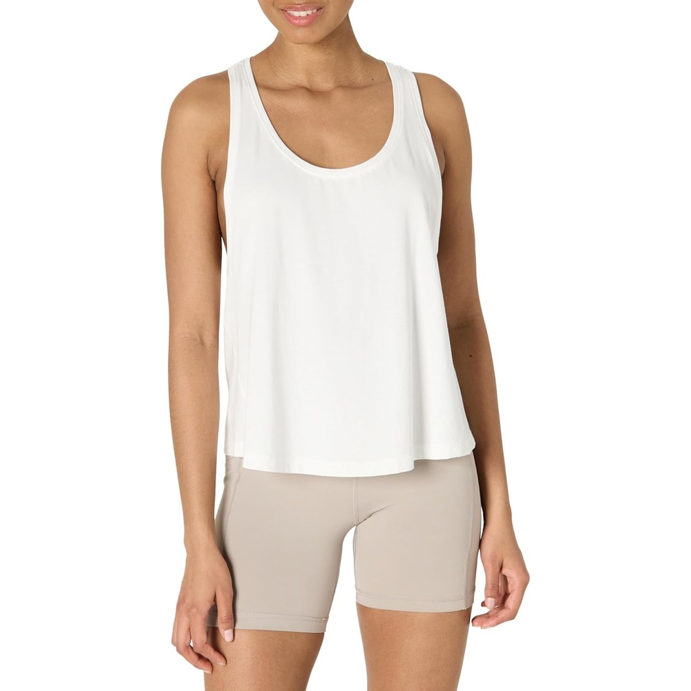 image:imageAmazon Essentials Womens Active Soft Cotton Modal Yoga Workout Racerback Tank Top RelaxedFitWhite