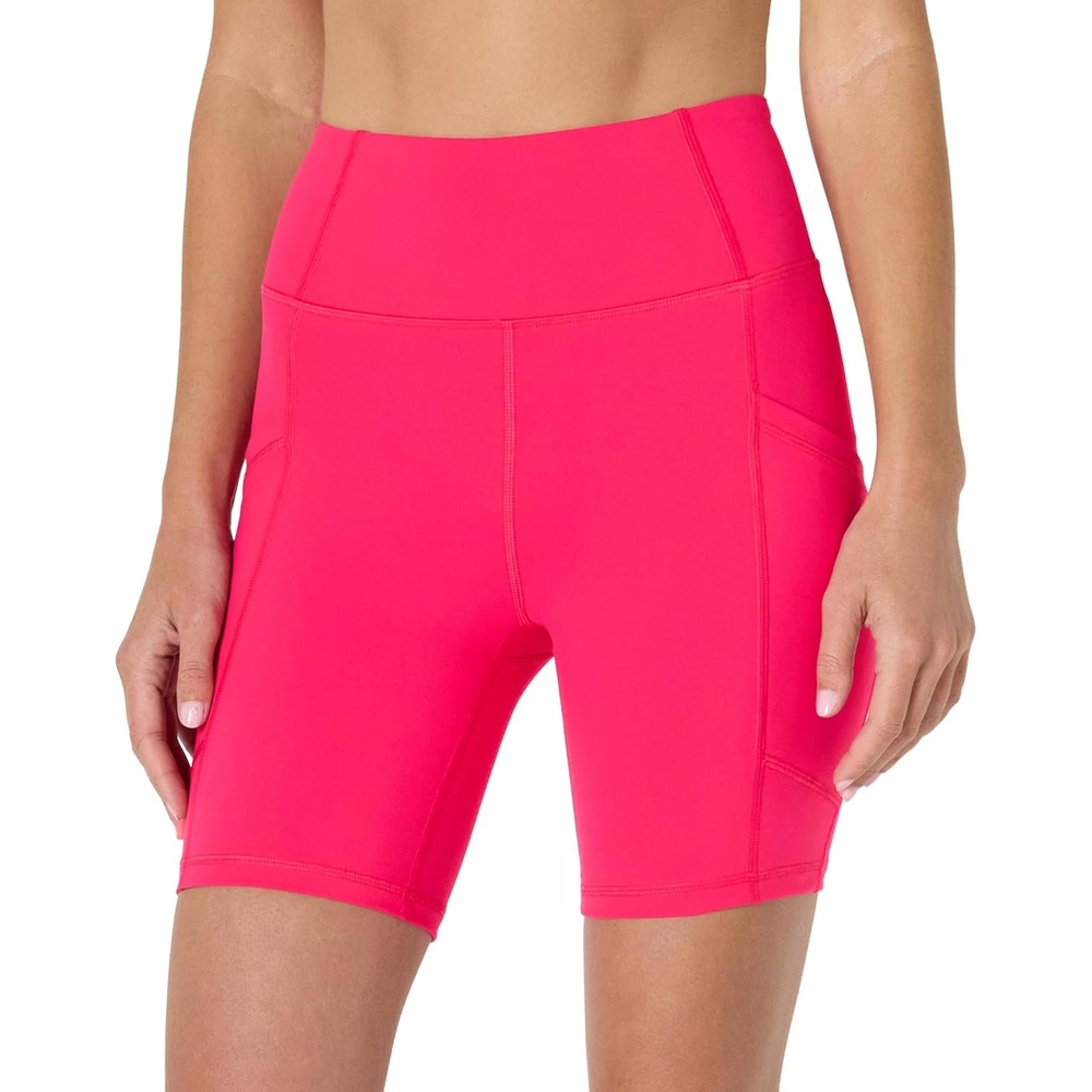 image:imageAmazon Essentials Womens Active Total Train High Waist 7 Gym Workout Biker Shorts with PocketsHot Pink