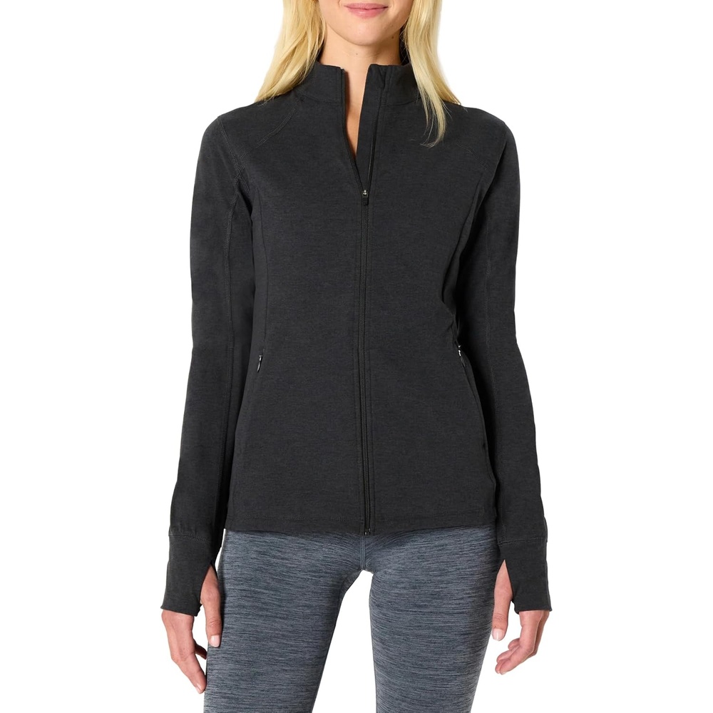 image:imageAmazon Essentials Womens Athletic Soft Performance Lightweight Zip Up Workout Running JacketSpace Dye Black