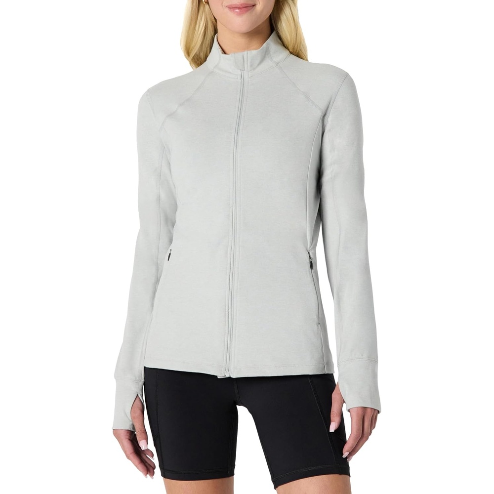 image:imageAmazon Essentials Womens Athletic Soft Performance Lightweight Zip Up Workout Running JacketSpace Dye Dove