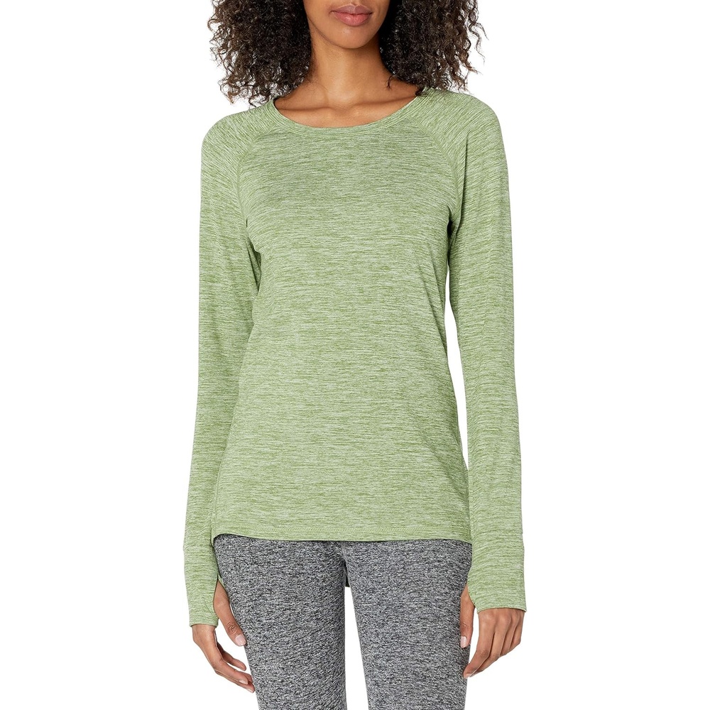 image:imageAmazon Essentials Womens Brushed Tech Stretch LongSleeve Crewneck Shirt Available in Plus SizeArmy Green
