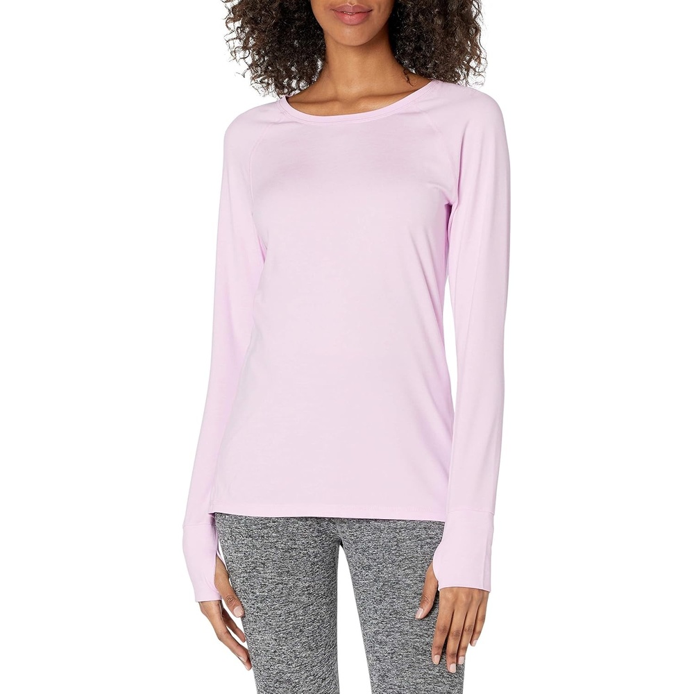 image:imageAmazon Essentials Womens Brushed Tech Stretch LongSleeve Crewneck Shirt Available in Plus SizePale Pink