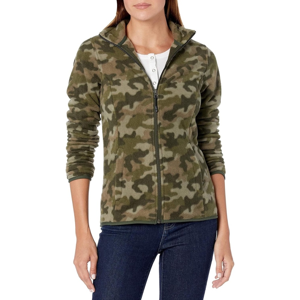 image:imageAmazon Essentials Womens ClassicFit FullZip Polar Soft Fleece Jacket Outerwear Coat with Cuffs Available in Plus SizeGreen Camo