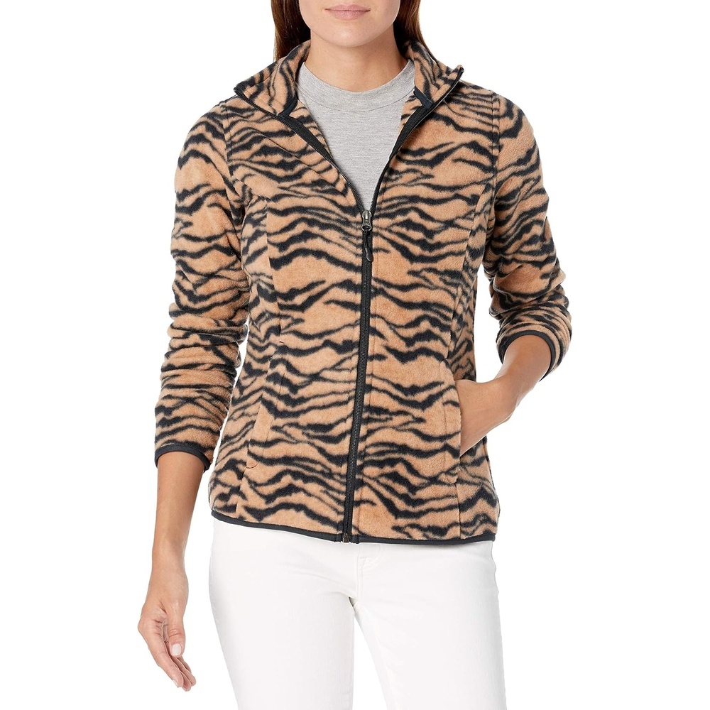 image:imageAmazon Essentials Womens ClassicFit FullZip Polar Soft Fleece Jacket Outerwear Coat with Cuffs Available in Plus SizePeach Tiger Print