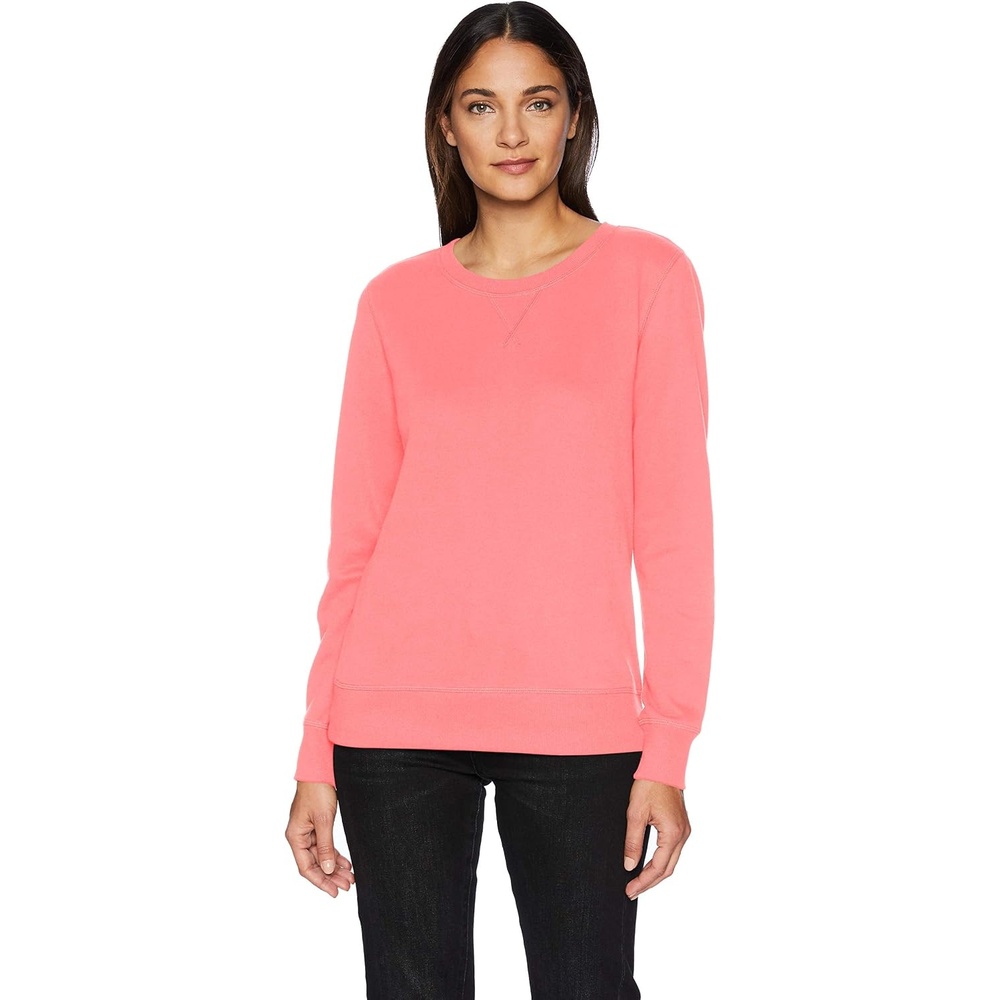 image:imageAmazon Essentials Womens Fleece Crewneck Long Sleeve Pullover Sweatshirt Available in Plus SizeBright Coral