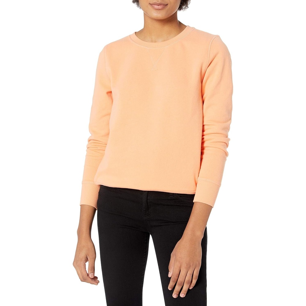 image:imageAmazon Essentials Womens Fleece Crewneck Long Sleeve Pullover Sweatshirt Available in Plus SizeCantaloupe