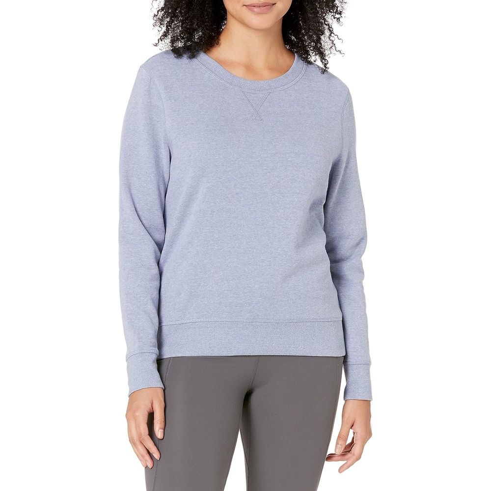 image:imageAmazon Essentials Womens Fleece Crewneck Long Sleeve Pullover Sweatshirt Available in Plus SizeIndigo Blue Heather