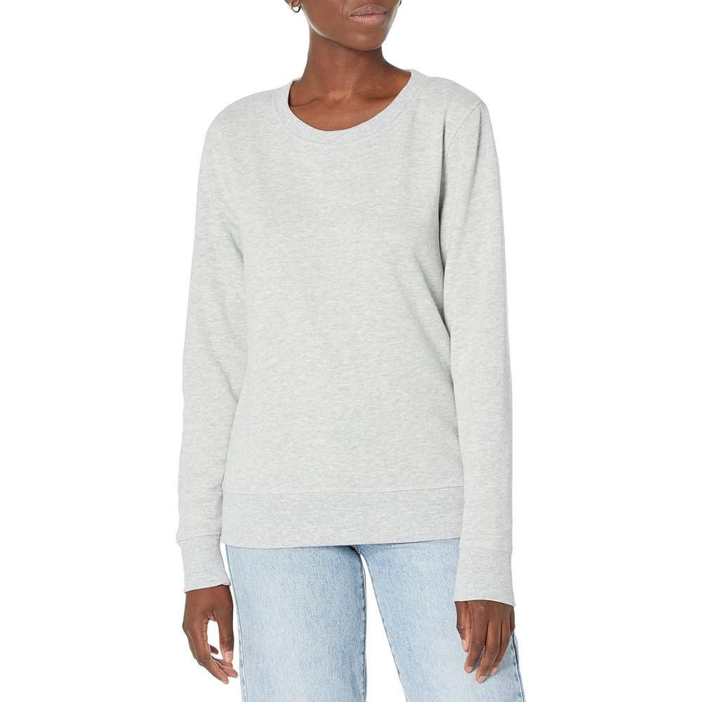 image:imageAmazon Essentials Womens Fleece Crewneck Long Sleeve Pullover Sweatshirt Available in Plus SizeLight Grey Heather