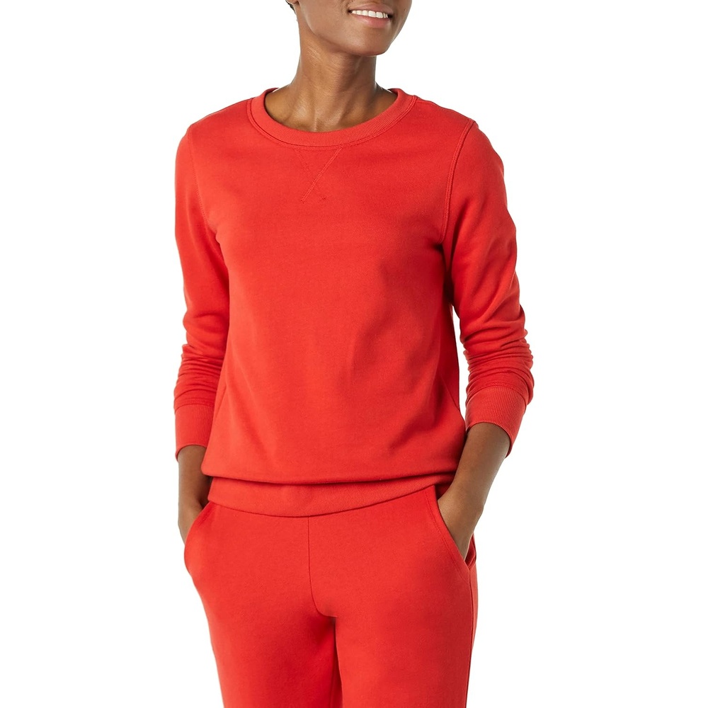 image:imageAmazon Essentials Womens Fleece Crewneck Long Sleeve Pullover Sweatshirt Available in Plus SizeRed