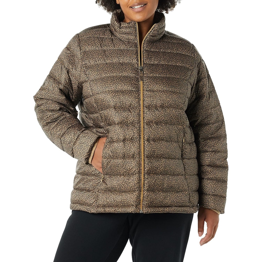 image:imageAmazon Essentials Womens Lightweight LongSleeve WaterResistant Packable Puffer Jacket Available in Plus SizeCamel Cheetah