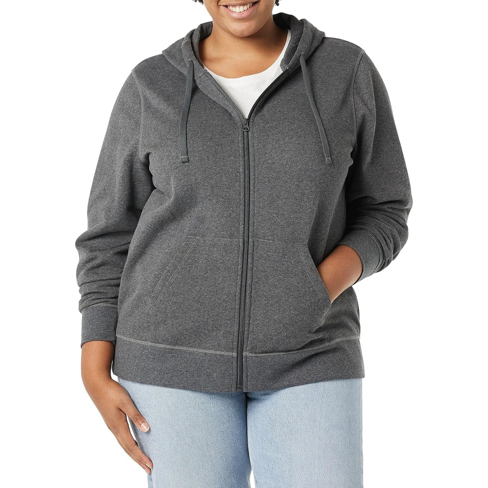 image:imageAmazon Essentials Womens Midweight Fleece FullZip Hoodie with Drawstring Available in Plus SizeCharcoal Heather