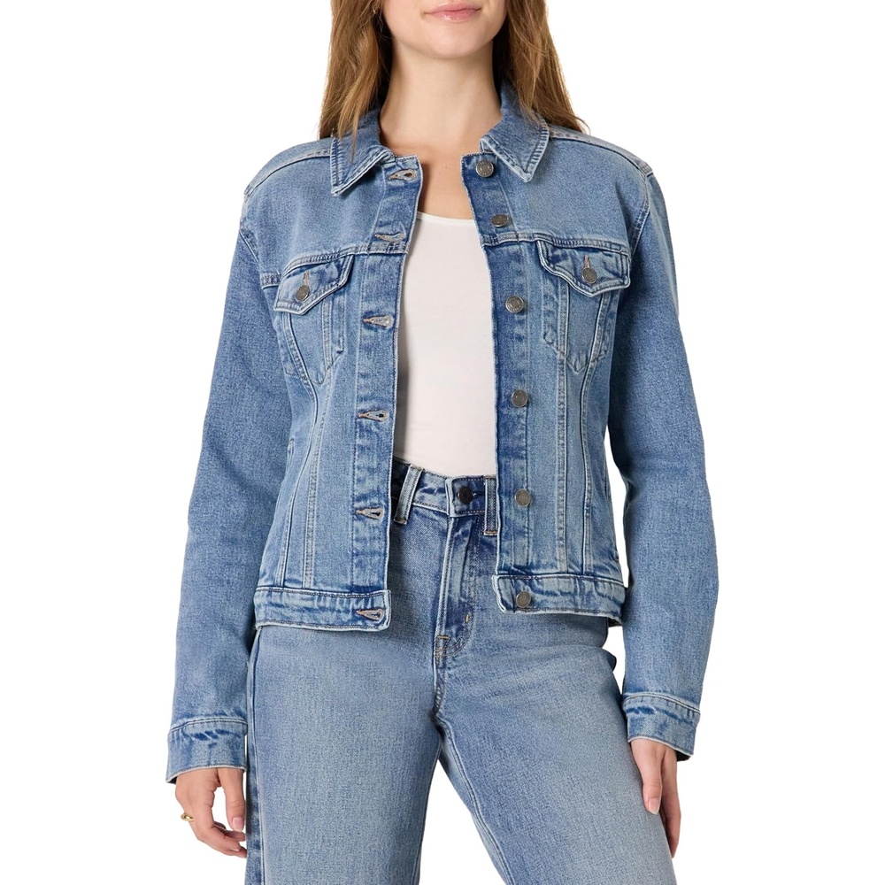 image:imageAmazon Essentials Womens OversizedFit Rigid Denim Trucker JacketAuthentic Medium Wash