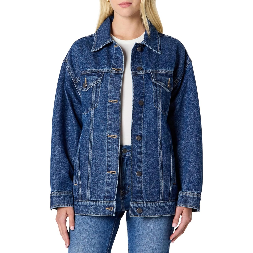 image:imageAmazon Essentials Womens OversizedFit Rigid Denim Trucker JacketMedium Blue Vintage