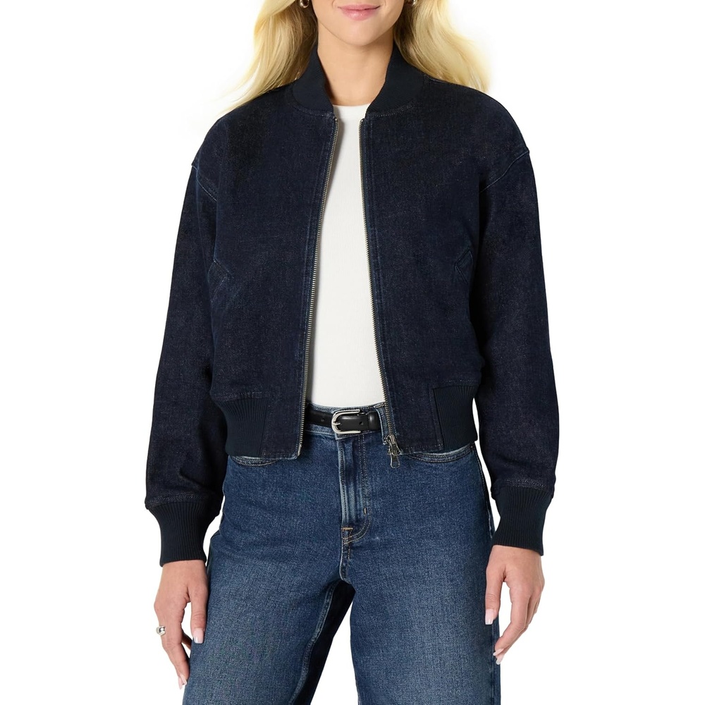 image:imageAmazon Essentials Womens RelaxedFit Denim Bomber JacketRinse Denim