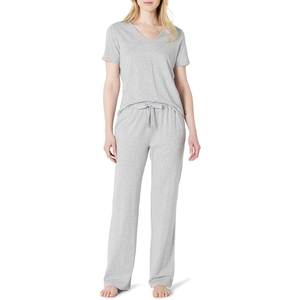 image:imageAmazon Essentials Womens Soft Cotton Modal Short Sleeve TShirt and Pant Pajama SetMedium Grey Heather