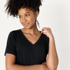 Amazon Essentials Women’s Active Soft Cotton Modal V-Neck Short Sleeve Lightweight Yoga Workout T-Shirt with Curved Hem(Black)