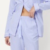 Amazon Essentials Women’s Cotton Stretch Poplin Pajama Set, Long Sleeve Button-Down Shirt with Pants(Blue Pinstripe)