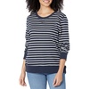 Amazon Essentials Women’s Fleece Crewneck Long Sleeve Pullover Sweatshirt (Available in Plus Size)(Navy White Stripe)