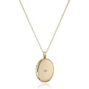 Amazon Essentials 14k Gold-Filled Polished Oval Pendant Locket Necklace with Genuine 0.01 cttw Diamond, 18″
