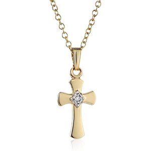 Amazon Essentials Children’s 14k Gold-Filled Beautiful Petite 0.0075 cttw Diamond Cross Pendant Necklace, 15″