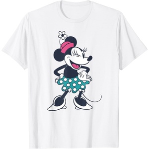 Amazon Essentials Disney Standing and Winking Retro Minnie T-Shirt(White)