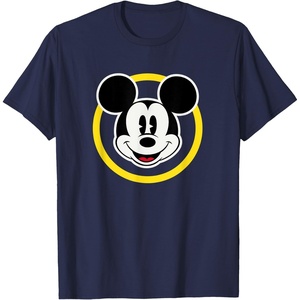 Amazon Essentials Disneyland Shirts, Disney Smiling Mickey T-Shirt, Classic Comfort Fit, Yellow Circle Design, Men’s, Black, Small(Navy Blue)