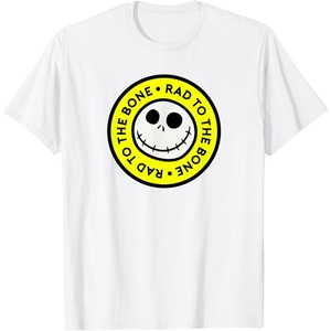 Amazon Essentials Men’s Nightmare Before Christmas Jack Circle Rad To The Bone T-Shirt, Black Graphic Print, Small(White)