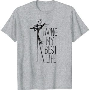 Amazon Essentials Men’s Nightmare Before Christmas Jack Living My Best Life Graphic T-Shirt, White, Small(Heather Grey)