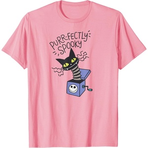 Amazon Essentials Men’s Nightmare Before Christmas Purr-fectly Spooky Cat in the Box T-Shirt, White Graphic Print, Small(Pink)