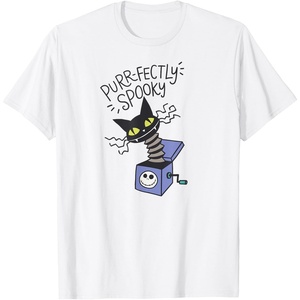 Amazon Essentials Men’s Nightmare Before Christmas Purr-fectly Spooky Cat in the Box T-Shirt, White Graphic Print, Small(White)