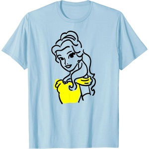 Amazon Essentials Men’s Princess Belle Linework Portrait T-Shirt, White, Small(Baby Blue)