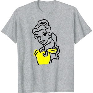 Amazon Essentials Men’s Princess Belle Linework Portrait T-Shirt, White, Small(Heather Grey)