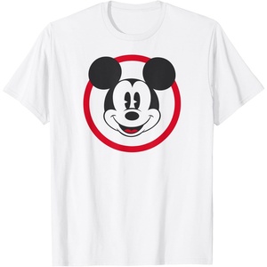 Amazon Essentials Men’s Smiling Mickey in Red Circle T-Shirt, White, Small(White)